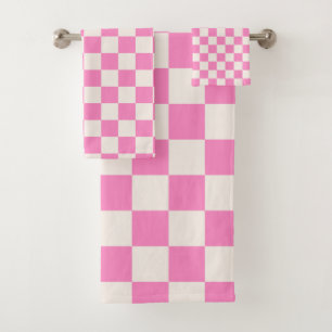 Roze cheque, Checkerboard Patroon, Gecontroleerd Bad Handdoek