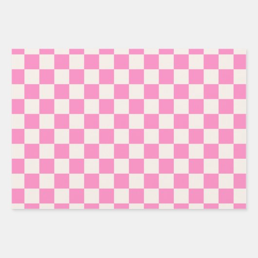 Roze cheque, Checkerboard Patroon, Gecontroleerd Inpakpapier Vel (Voorkant 3)