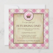 Roze chequer en cupcake Birthday BBQ Kaart (Voorkant)