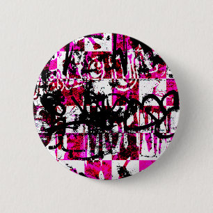 Roze cheques ronde button 5,7 cm