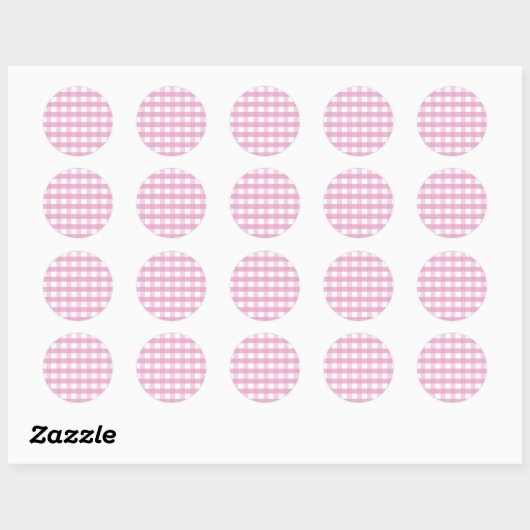 Roze cheques ronde sticker (Vel)