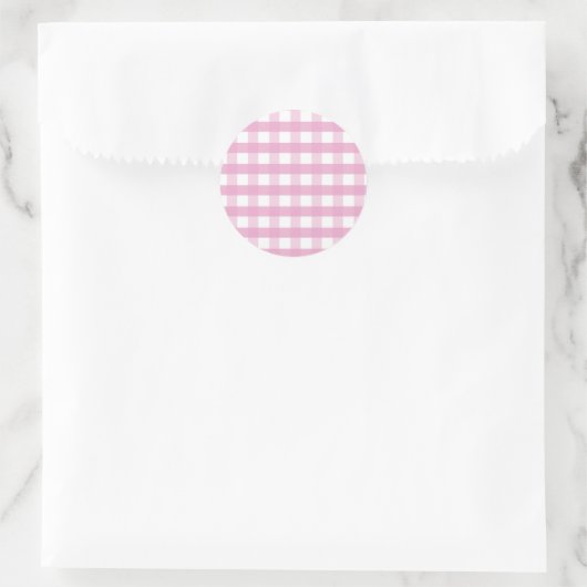 Roze cheques ronde sticker (Tas)