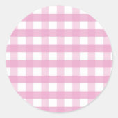 Roze cheques ronde sticker (Voorkant)
