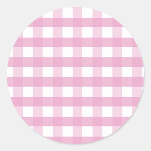 Roze cheques ronde sticker (Voorkant)