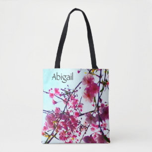 Roze Cherry-bloesems - monogrammen Tote Bag