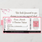 Roze Cherry Bloss Boarding Pass Weddenschap Kaart (Voorkant / Achterkant)