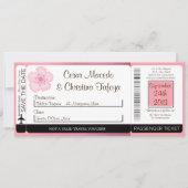 Roze Cherry Bloss Boarding Pass Weddenschap Kaart (Voorkant)