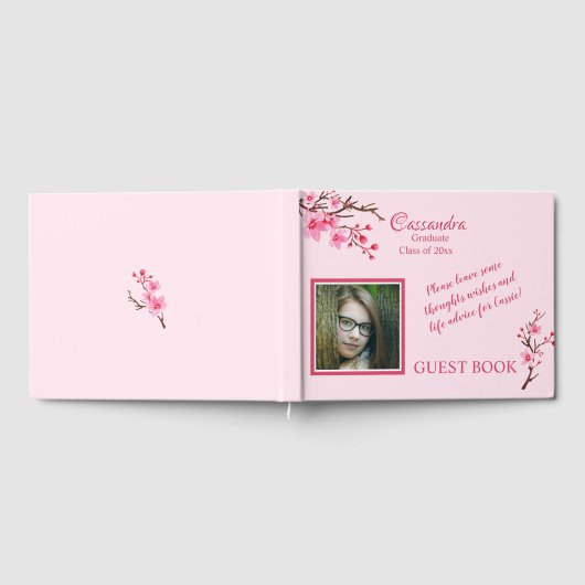 Roze Cherry Blossom Afstuderen Guest Book Gastenboek (Volledig)