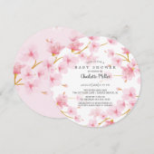 Roze Cherry Blossom Baby shower Kaart (Voorkant / Achterkant)