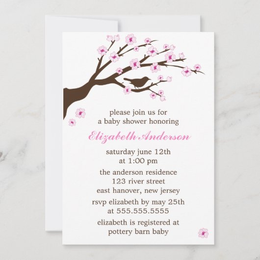 Roze Cherry Blossom Baby shower Kaart (Voorkant)
