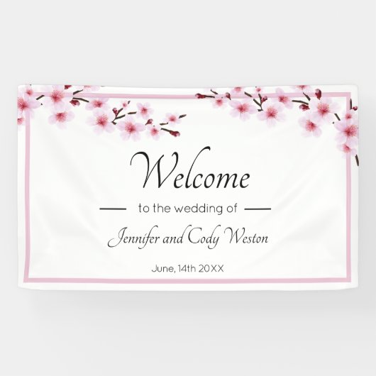 Roze Cherry Blossom Banner Sign (Horizontaal)