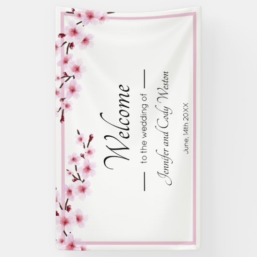 Roze Cherry Blossom Banner Sign (Verticaal)
