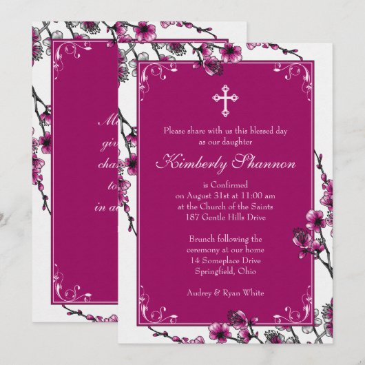 Roze Cherry Blossom Bevestiging Uitnodiging (Voorkant / Achterkant)