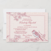 Roze Cherry Blossom Bird Bevestiging Uitnodiging (Voorkant)