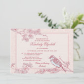 Roze Cherry Blossom Bird Bevestiging Uitnodiging (Staand voorkant)