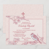 Roze Cherry Blossom Bird Bevestiging Uitnodiging (Voorkant / Achterkant)