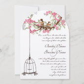 Roze Cherry Blossom  Birds Birdcage Wedding Kaart (Voorkant)