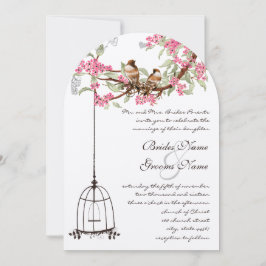 Roze Cherry Blossom  Birds Birdcage Wedding Kaart