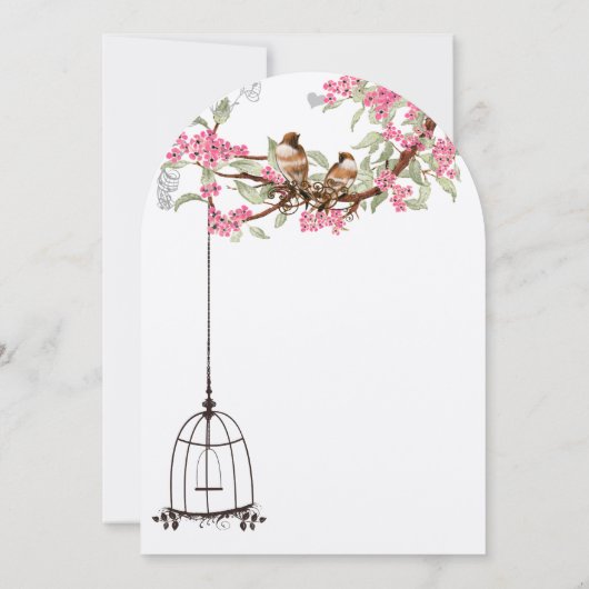 Roze Cherry Blossom  Birds Birdcage Wedding Kaart (Achterkant)