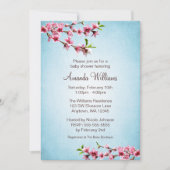 Roze Cherry Blossom  Blue Baby shower Kaart (Voorkant)