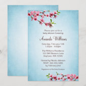 Roze Cherry Blossom  Blue Baby shower Kaart (Voorkant / Achterkant)