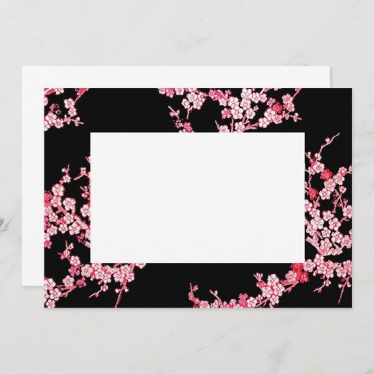 Roze Cherry Blossom Border Invitation Kaart (Voorkant / Achterkant)