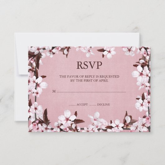 Roze Cherry Blossom Border RSVP Responskaarten Kaartje (Voorkant)