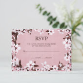 Roze Cherry Blossom Border RSVP Responskaarten Kaartje (Staand voorkant)