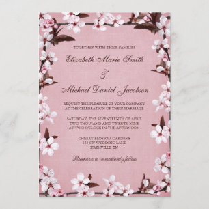 Roze Cherry Blossom Border Wedding Kaart