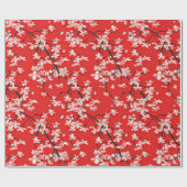 Roze Cherry Blossom Branches op Red Cadeaupapier (Vlak)