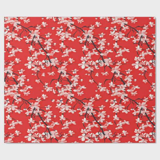 Roze Cherry Blossom Branches op Red Cadeaupapier (Vlak)