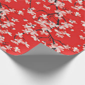 Roze Cherry Blossom Branches op Red Cadeaupapier (Hoek)