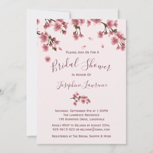 Roze Cherry Blossom Bridal Shower Kaart (Voorkant)