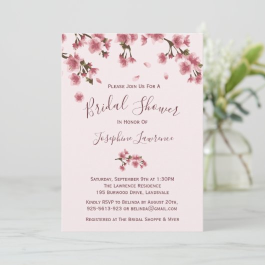 Roze Cherry Blossom Bridal Shower Kaart (Staand voorkant)