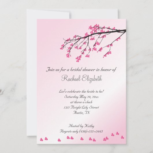 Roze Cherry Blossom Bridal Shower Uitnodiging (Voorkant)