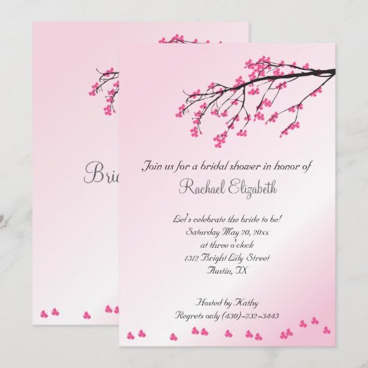 Roze Cherry Blossom Bridal Shower Uitnodiging (Voorkant / Achterkant)