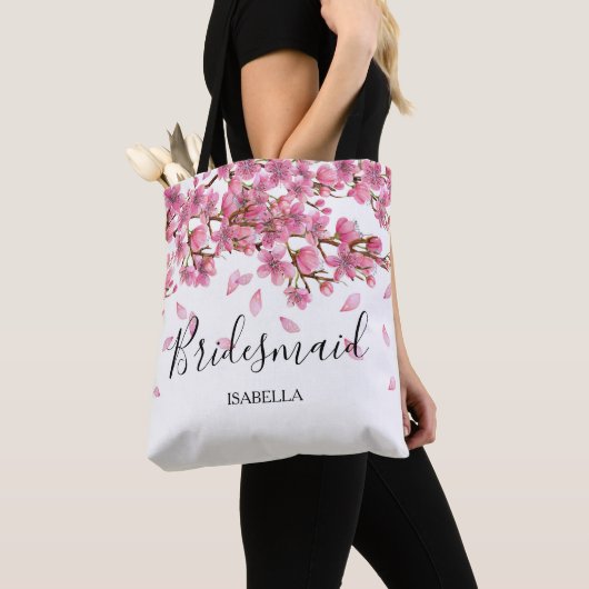 Roze Cherry Blossom Bridesmaid Tote Bag (Dichtbij)