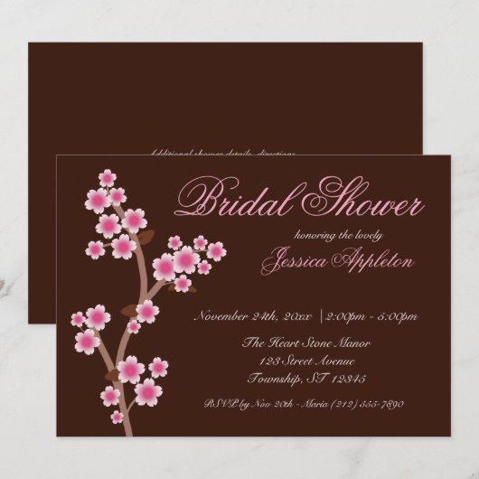 Roze Cherry Blossom Bruin Vrijgezellenfeest Kaart (Voorkant / Achterkant)