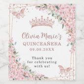 Roze Cherry Blossom Butterflies Roos Gold Wijn Etiket (Enkel label)