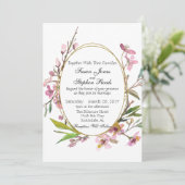 Roze Cherry Blossom Chic Gold Lijst Wedding Kaart (Staand voorkant)