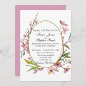 Roze Cherry Blossom Chic Gold Lijst Wedding Kaart (Voorkant / Achterkant)