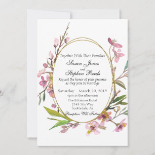 Roze Cherry Blossom Chic Gold Lijst Wedding Kaart