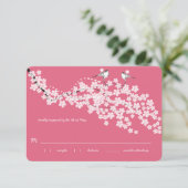 Roze Cherry Blossom Chickadee Wedding RSVP (Staand voorkant)