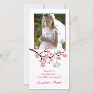 Roze Cherry Blossom, Dove, Religieuze fotokaart Bedankkaart