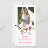 Roze Cherry Blossom, Dove, Religieuze fotokaart Bedankkaart (Voorkant)
