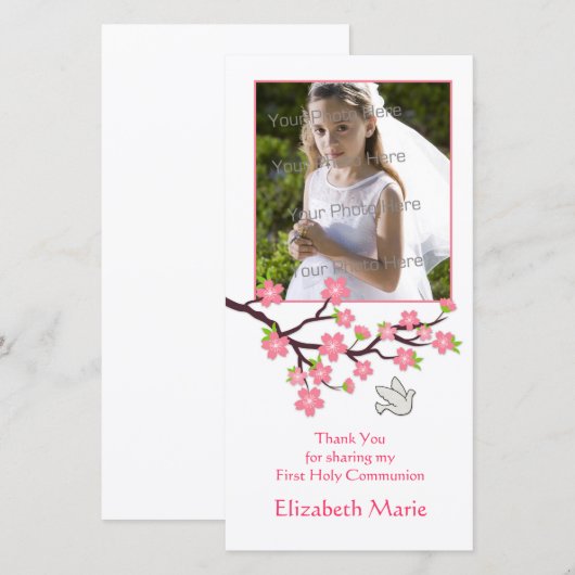 Roze Cherry Blossom, Dove, Religieuze fotokaart Bedankkaart