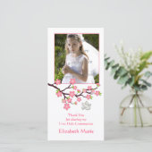Roze Cherry Blossom, Dove, Religieuze fotokaart Bedankkaart (Staand voorkant)
