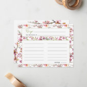 Roze Cherry Blossom Elegant Wedding Recipcard Notitiekaartje (Voorkant / Achterkant in situ)