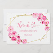 Roze Cherry Blossom en Geometric Bedankt kaarten (Voorkant)