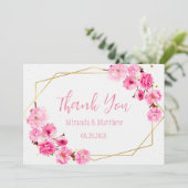 Roze Cherry Blossom en Geometric Bedankt kaarten (Staand voorkant)